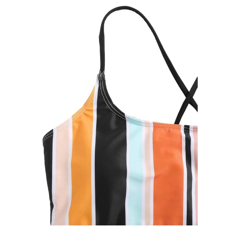 SweatyRocks Bathing Suits Striped Criss Cross Bikini Set High‎ Waisted Swimsuit - Picture 3 of 6